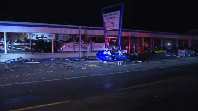 Severe storms damage a marina in Orchard Island, Ohio, on Thursday, March 15, 2024.