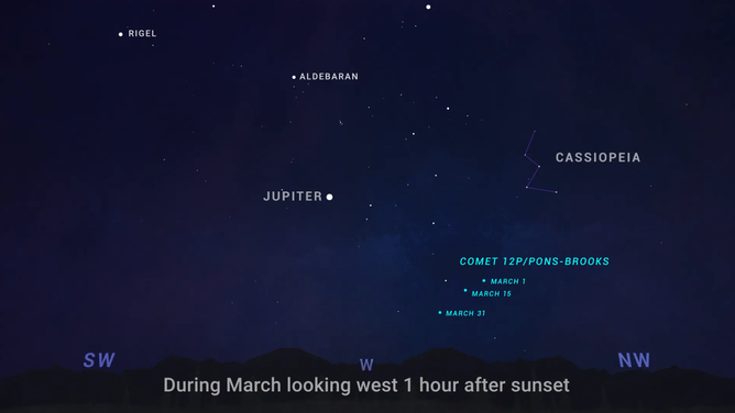 A locator map of Comet 12P in the night sky.