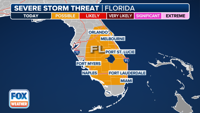 This graphic shows the severe thunderstorm risk in Florida on Wednesday, March 6, 2024.