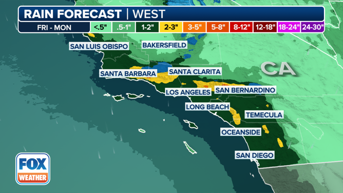 Southern California Rain Forecast Fri-Mon