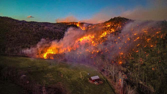 Wildfire burning in Bergton, Virginia on March 19, 2024