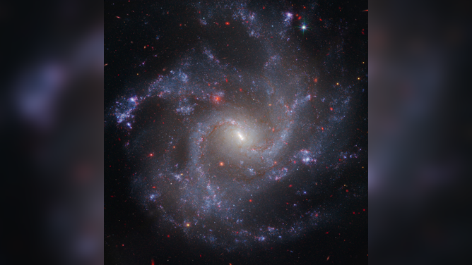 This image of NGC 5468, a galaxy located about 130 million light-years from Earth, combines data from the Hubble and James Webb space telescopes.