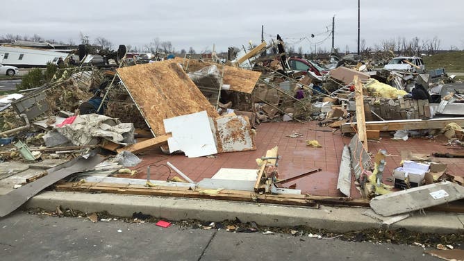 Remnants of a Taco Bell in Winchester, Indiana after an EF-3 tornado on March 14, 2024