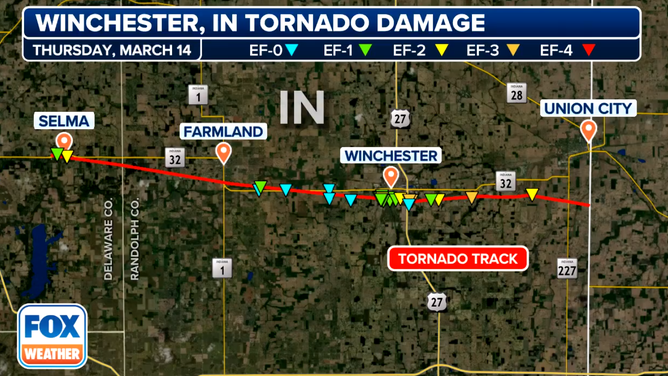 Winchester tornado map