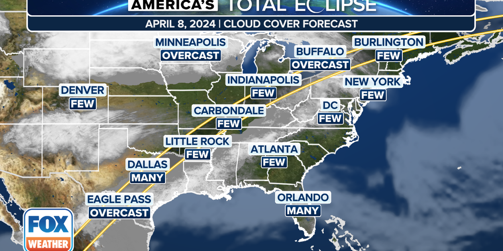 Total solar eclipse live tracker: Cloud forecasts for cities, states in ...