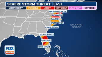 Severe weather continues for 3rd straight day as storms threaten Virginia, Florida on Wednesday
