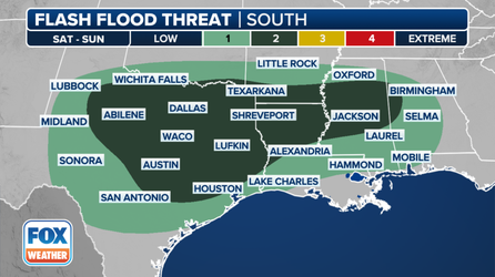 Saturday downpours could bring flash flooding to Texas with several inches of rain expected across South