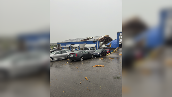 Storm damage in Nicholasville, Kentucky. A major storm passed through Lexington and the Bluegrass Region Tuesday morning, which prompted tornado and severe thunderstorm warnings.