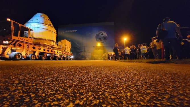 The CFT Starliner being rolled to the Cape Canaveral, Florida launchpad on April 16, 2024. Boeing is preparing to launch two NASA astronauts to the International Space Station on the Crew Flight Test (CFT).