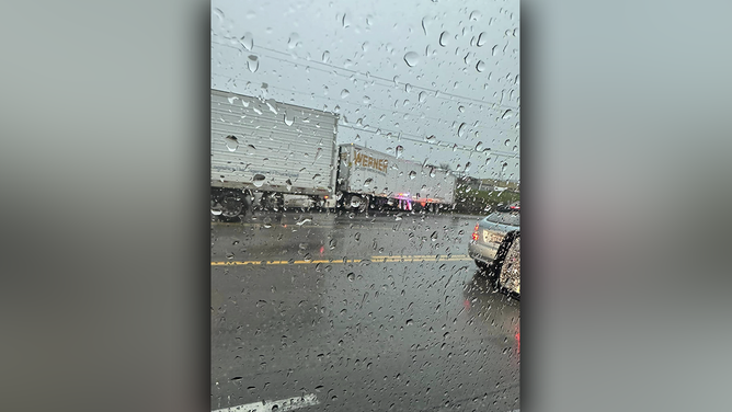 Strong winds blew a tractor trailer off the road in Nicholasville, Kentucky.