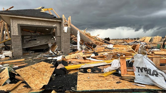 House destroyed by a tornado in Elkhorn, Nebraska.