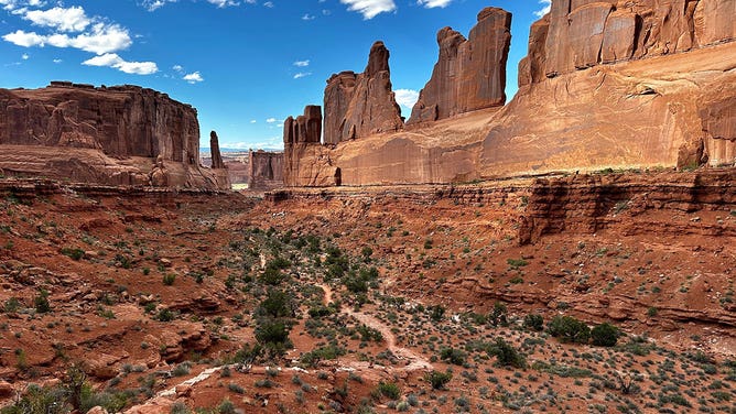 The landscape of Arches National Park in Moab, Utah, is seen in April 2024.