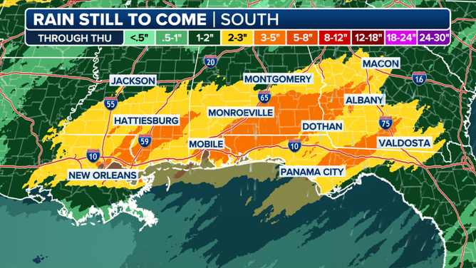 This graphic shows the rainfall forecast through Thursday, April 11, 2024