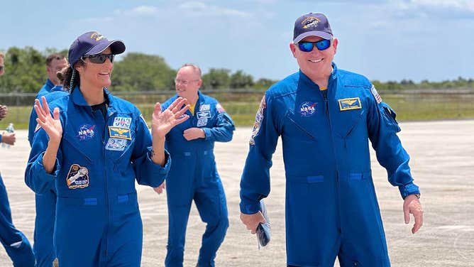 NASA, Boeing Crew Flight Test Crew Butch Wilmore (left), and Suni Williams (right) arrive in Florida on Thursday, April 25, 2024. 