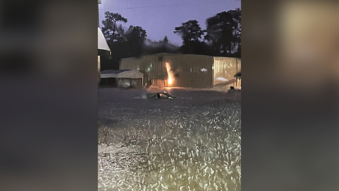 This photo shows a car that was submerged in floodwaters at Central Baptist Kirbyville on Wednesday, April 10, 2024.