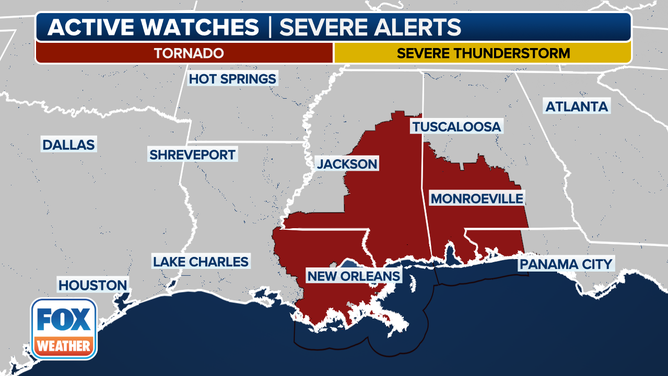 A look at the active Tornado and Severe Thunderstorm Watches issued for Wednesday, April 10, 2024.