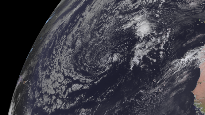 This satellite image shows the area of disturbed weather in the Atlantic Ocean on Thursday, April 25, 2024.