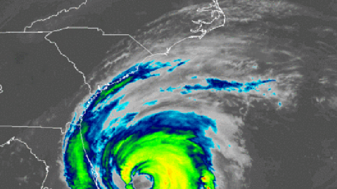 Satellite loop of Hurricane Dorian moving north from the Bahamas and impacting eastern South and North Carolina