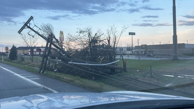 Storm damage seen along US41 near I-64 in Evansville, Indiana.