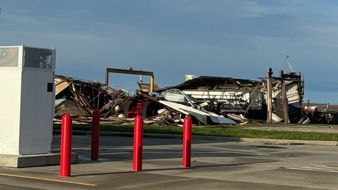 The Mach 1 gas station on US41 near I-64 in Vanderburgh County, Indiana, is closed. They lost their roof in the storm.