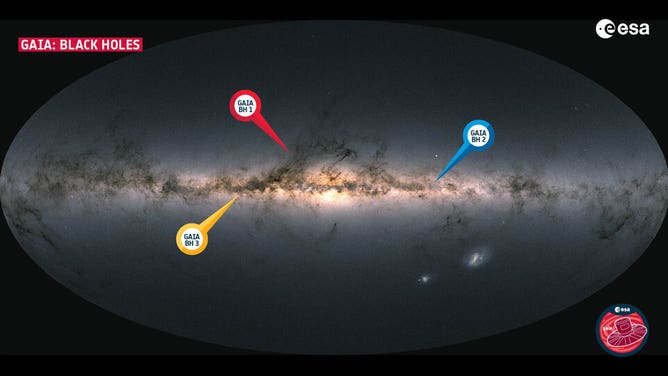 The three dormant black holes discovered by Gaia.