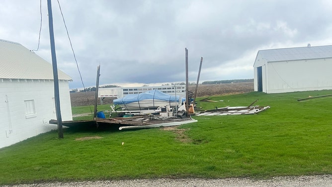 Storm damage from Dallas Center, Iowa, on Tuesday morning, April 16, 2024.
