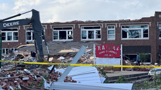 Destruction left behind in Sulphur, Oklahoma after an EF-3 tornado ripped through the community on April 27, 2024.