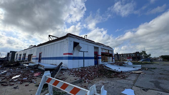 Destruction left behind in Sulphur, Oklahoma after an EF-3 tornado ripped through the community on April 27, 2024.