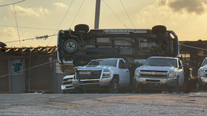 Destruction left behind in Sulphur, Oklahoma after an EF-3 tornado ripped through the community on April 27, 2024.