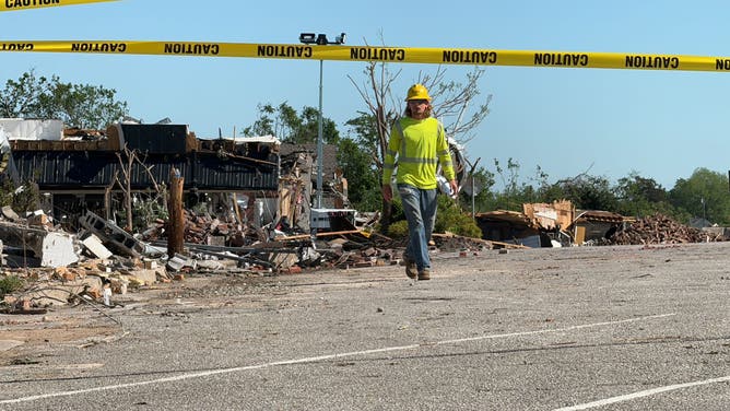 Destruction left behind in Sulphur, Oklahoma after an EF-3 tornado ripped through the community on April 27, 2024.