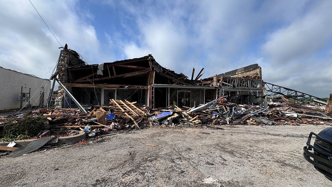 Tornado damage is seen in Sulphur, Oklahoma, on April 30, 2024.