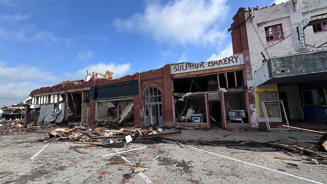 Tornado damage is seen in Sulphur, Oklahoma, on April 30, 2024.