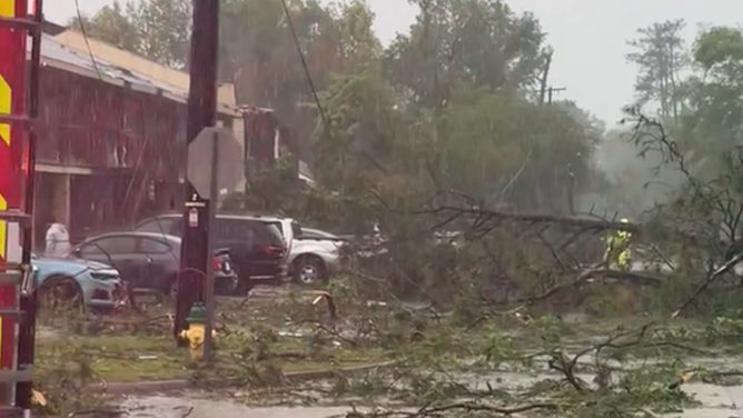 This image shows damage from a likely tornado in Slidell, Louisiana, on Wednesday, April 10, 2024.