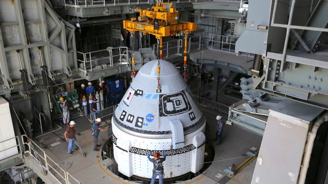 The CFT Starliner being integrated to ULA's Atlas V rocket in Cape Canaveral, Florida on April 16, 2024.