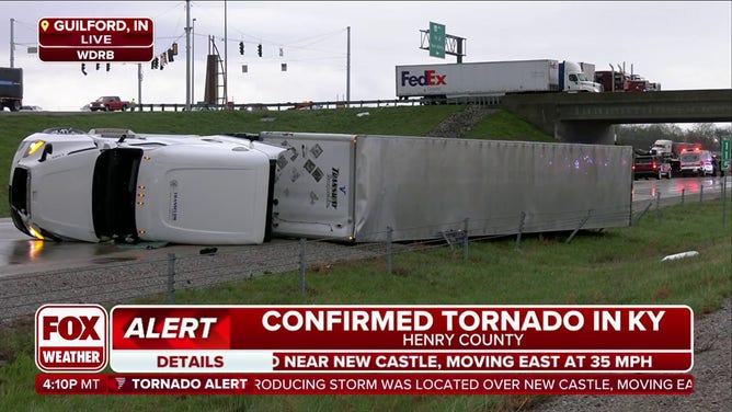 Images of a crash during a severe weather outbreak near Utica on I-265 on April 2, 2024.