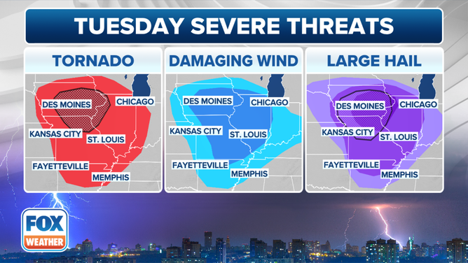 A look at the severe threats and locations for Tuesday, April 15, 2024.