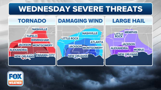 A look at the severe weather threats on Wednesday, April 10, 2024.