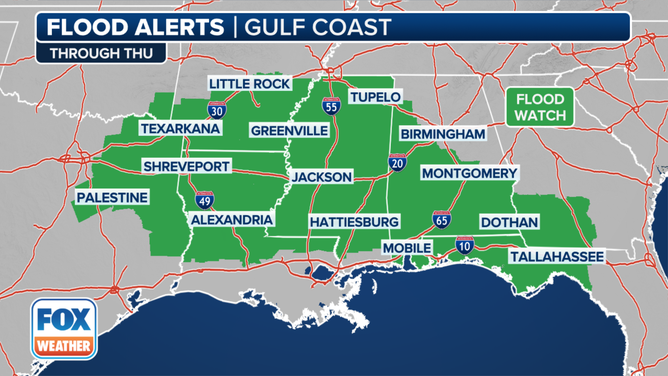 A look at the flood alerts posted in the South.