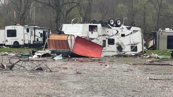 Damage from a suspected tornado in the Hanging Rock, Ohio region.