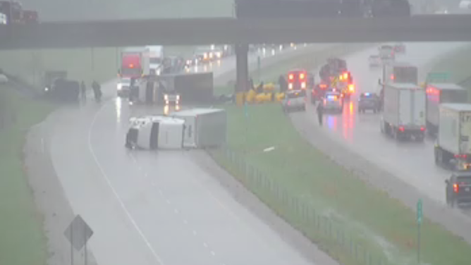 Flipped vehicles along I-265 in southern Indiana