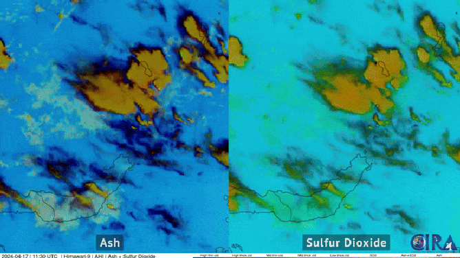 The Cooperative Institute for Research in the Atmosphere (CIRA) captured satellite imagery of ash and sulfur dioxide blasts after the eruption. Infrared also captured the eruption.