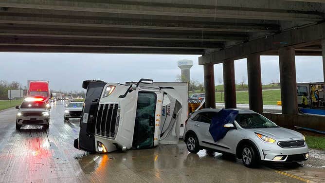 Images of a crash during a severe weather outbreak near Utica on I-265 on April 2, 2024.