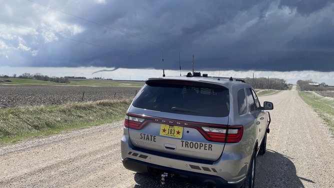 Funnel cloud swirls near Manson, Iowa on April 16, 2024