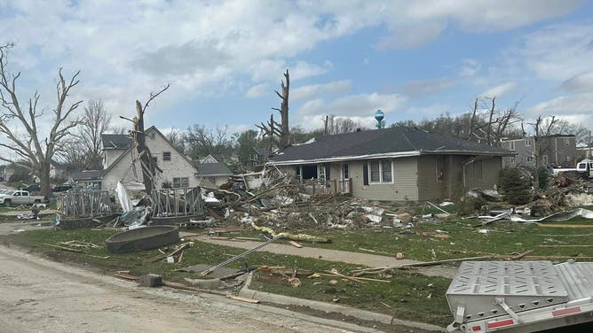Tornado survey damage in Minden, Iowa