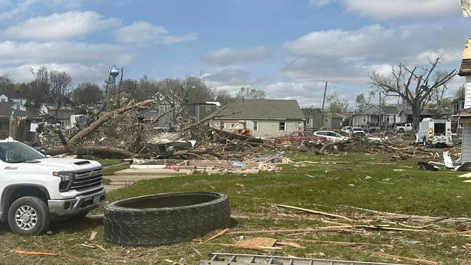 Tornado survey damage in Minden, Iowa