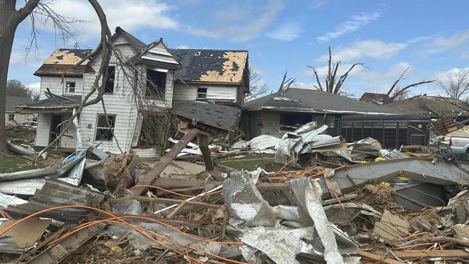 Tornado survey damage in Minden, Iowa