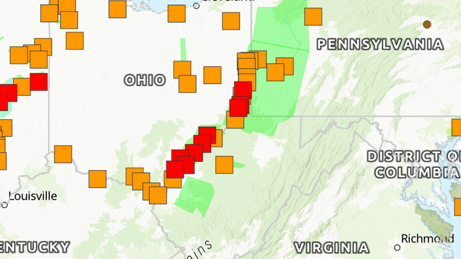 Expected water gauges in the Ohio River Valley.