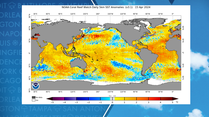Water temperature anomalies across globe