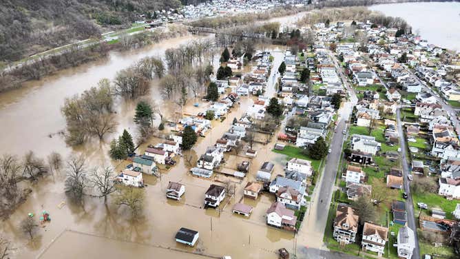 River flooding around Wheeling, WV due to the Ohio River