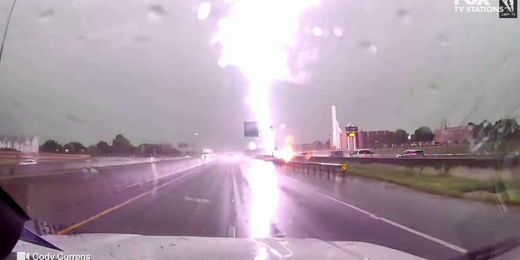 Watch Massive lightning strike jolts Texas electrician's work truck